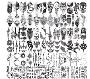 3D Waterproof Tiny Black Hand-Drawn Tribal Maori Tiger and Lion Temporary Tattoo Sticker Set