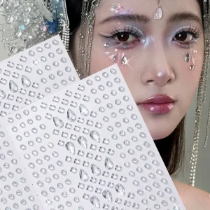 3D White Square Iridescent Teardrops Crystal Diamond Face Stickers Clear Beads Rhinestone Facial Sticker Eye Body Tattoo Gem