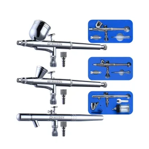 3pcs Airbrush Gun Set 0.25 0.35 0.5mm Needles Pre-Equipped Dual-Action 2pcs Gravity Feed and 1pc Siphon Feed for Art