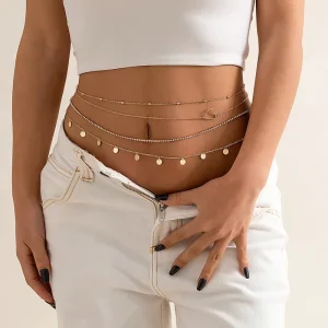 4 Pieces Sexy Belly Waist Chains Body Jewelry for Women Summer Beach Bikini Chains Belly Dance Accessories Female Fashion Gifts