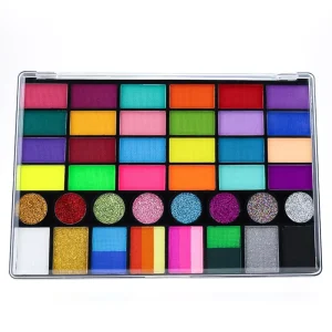 40 Color Water Activated Neon Pearlescent Glitter Rainbow Face Body Paint Palette Smudge Proof Easy Wash Off