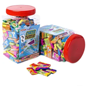 40mm Chewing Bubble Gum with Tattoo Sticker in Jar Packed Fruity Flavored Candies