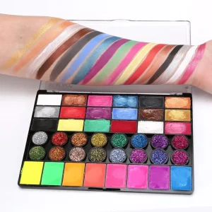 42 Color Matte Glitter UV Neon Body Makeup Pallet Waterproof Water Based Face Painting Kit for Kids Halloween Parties