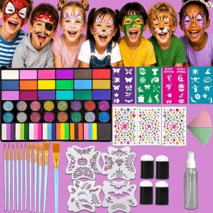 42 Colors Water Based Face Paint Kit Non Toxic Face & Body Painting for Halloween Easter Cosplay Party Makeup