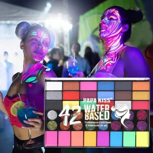 42 Colors Water Based Uv Glow Fluorescent Face Painting Cosplay Makeup Glitter Neon Face Painting Kit