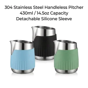430ml Espresso Milk Jug Anti-scald Removable Silicone Cover Stainless Steel Latte Art Pitcher for Home Cafe Barista Tools