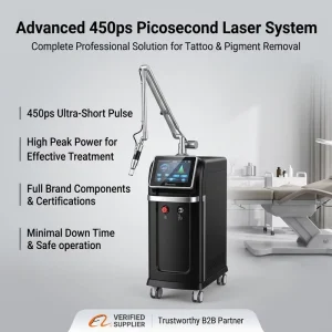 450ps High Power Pico Laser Machine Tattoo Removal 1064/532/755nm Nd YAG Laser Skin Rejuvenation Dual Pink Rods Medical Beauty