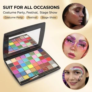 48 Color Watercolor Face Paint Palette with Mirror Beads Pearlescent and Matte for Halloween Christmas Facial Art