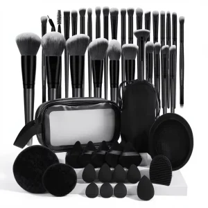 49 Piece Synthetic Bristle Makeup Brushes Set with Wood Handles for Face and Eyes