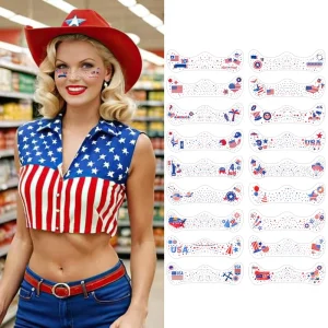 4th of July Face Stickers USA Flag Temporary Tattoos for Kids & Adults Waterproof Patriotic Party Supplies