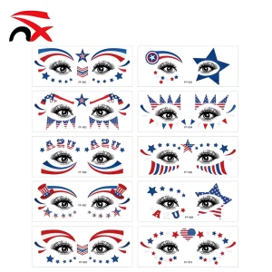 4th of July USA Patriotic Waterproof Temporary Face Tattoos