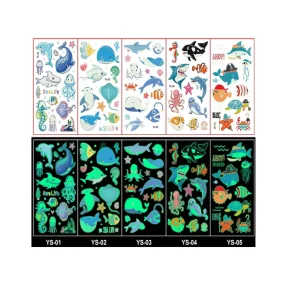 5 Sheets Per Set Neo Ocean Animals Shark Glow in the Dark Waterproof 3D Temporary Tattoo Sticker 68x120mm