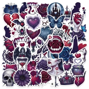50 Nordic Gothic Valentine’s Day Graffiti Adhesive Stickers For Water Cups Mobile Phones Waterproof Decorative DIY