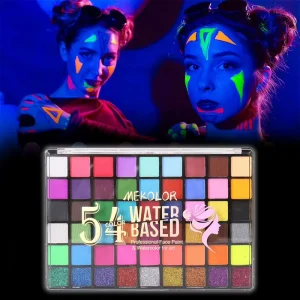 54 Colors Cosplay Makeup Glitter Face Paint Kit Non Toxic Uv Glow Fluorescent Neon Face Painting Set