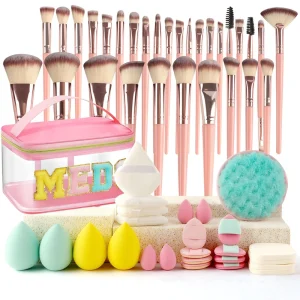 56pcs Beauty Tools Kit Makeup Brushes & Powder Puffs Beauty Tools Brushes Set with Cosmetic Makeup Bag