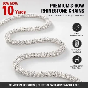 5MM Triple Row Rhinestone Cup Chain Crystal Trim for Bridal Gown Edging Luxury Garment Border DIY High end Fashion Accessories