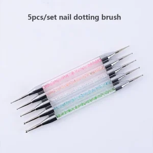 5PCS Durable Metal Double Ended Nail Art Design Dotting Tool Pen Brushes Set with Different Sizes for Professional Use