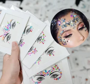 5pcs Set 3D Sexy Face Tattoo Stickers Temporary Tattoos Glitter Fake Tattoo Rhinestones for Woman Party Face Jewels Tatoo
