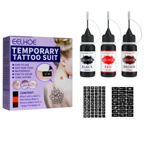 5pcs Tattoo Liquid Set Black Red Brown Tattoo Fluid Waterproof Temporary Tattoo Suit With Hollow Pattern Template