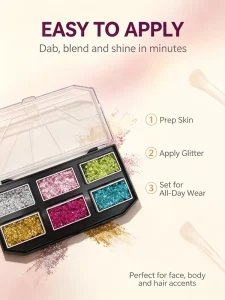 6 Color Chunky Glitter Gel Paint Palette Long Lasting Sparkle Body Face Paint for Rave Party Halloween Body Art Supplies