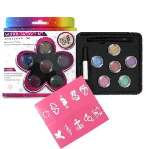6 Color Glitter Tattoo Kits Temporary Body Art Party Accessory with Glitter Paints