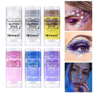 6-Color Mermaid Hair and Face Glitter Stick, Chunky Glitter Body Paint for Concerts