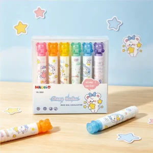 6 Colors Dual Function Bear Stamp Kawaii Pastel Marker Pens Bulk Supply Highlighter for Stationery Resale