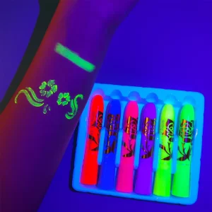 6 Colors UV Glow in Dark Face Paint Crayons Kit Non Toxic Waterproof Twist Face Body Painting Sticks Adults Sports Party