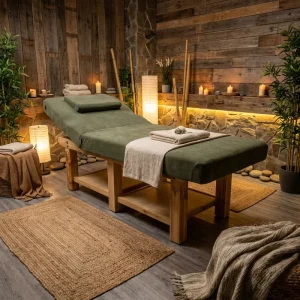 6-Leg Solid Wood Facial Beauty Salon Bed Spa Thai Massage Table with Removable Headrest