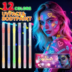 6 PCS Glow Face Body Paint Glow in the Dark Under UV Black Light Sticks Makeup Neon Face Painting Kits for Adult Halloween