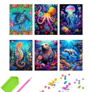 6 PSC DIY Diamond Painting Kit For Adults, Cartoon Fantasy Sea Creatures 5D Full Drill Diamond Art