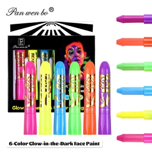 6 Pcs Neon Glow Fluorescent Face Paint Crayons Glow in the Black Light Face Body Paint for Halloween Club Makeup Xmas Glow Party