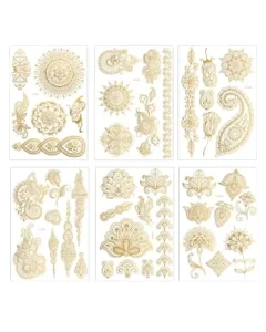 6 Sheets Large Gold Tattoo Stickers Temporary Tattoos for Festival Party Use Lasting 1 Week Women Adult Halloween Decor
