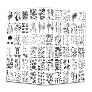 60 Sheets Moon Stars Constellations Music Compass Anchor Words Lines Flowers Waterproof Tattoo Stickers