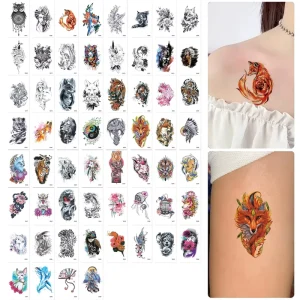 60Pcs Set Classic Temporary Tattoos Stickers Vintage Design Fake Tattoo Traditional Flower Rose Arm Body Face Temporary Tattoos