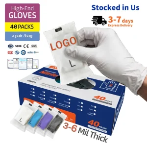 6Mil White Nitrile Disposable Gloves 1 Pair Wrapped 40 Packs EN ISO 374 Type Latex-free MedSpa Aesthetics Portable Travel