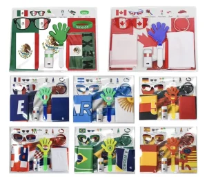 6PCS Polyester Soccer Fan Dance Party Gear Set Flag Scarf Sunglasses Bracelet Noisemaker Face Paint for Men Women