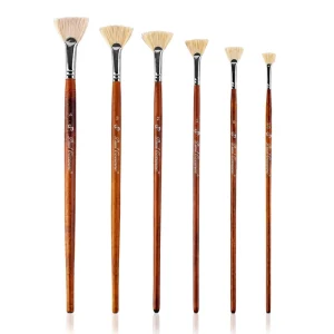 6Pcs Professional Hog Bristle Fan Paint Brush Set for Oil Painting Background Sweeps Texture Art Supplies