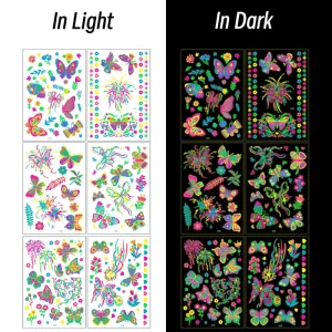 6pcs Fluorescent Sticker Luminous Temporary Tattoos Stickers UV Glow Fluorescent Butterfly Tattoo Waterproof for Body Art Decals
