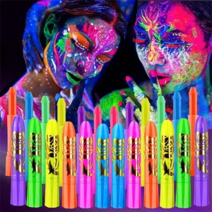 6pcs Glow Face Body Paint Glow in the Dark Under UV Black Light Sticks Makeup Neon Face Painting Glow Party Supplies