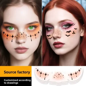 6pcs Halloween Freckles Makeup Patches Face Glitter Speckles Costume Bat Temporary Tattoo Sticker for Woman Kids