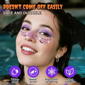 6pcs Halloween Freckles Tattoo Stickers with Pumpkin, Bat, Spider Designs for Adults and Kids