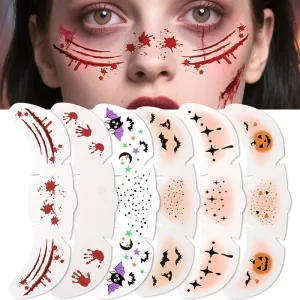 6pcs Halloween Holographic Pumpkin Bat Tattoo Stickers