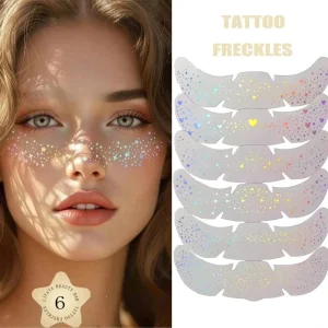 6pcs Self Adhesive Holographic Glitter Freckle Face Body Temporary Tattoo Stickers Cute Star