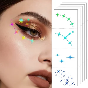 6pcs/set Temporary Paper Eye Makeup Waterproof Holographic Glitter Geometry Shape Water Transfer Printed Tattoos