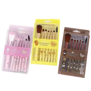 7 Piece Plastic Handle Synthetic Brush Set for Beginners Eyebrow Lip Eye and Concealer Use
