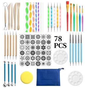 78 Piece Mandala Painting Template Kit Complete Dotting Pen Acrylic Rod Set for DIY Rock Art Stencil
