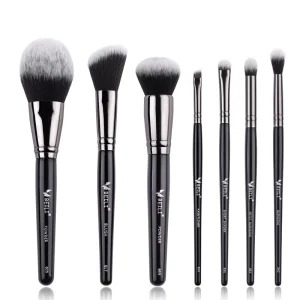 7pcs Professional Face Makeup Brush Set with Wood Handle Natural Hair Fan Brush for Powder & Foundation