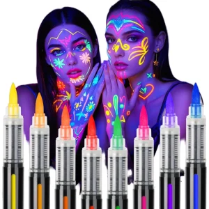 8 Color UV Neon Glow in Dark Waterproof Body Paint Pens & Markers for Adults Face Body Art Party Halloween Festival