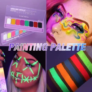 8 Colors Palette Fluorescent Face & Body Paint Palette Quick-Drying Halloween Makeup High Pigmented Long Lasting